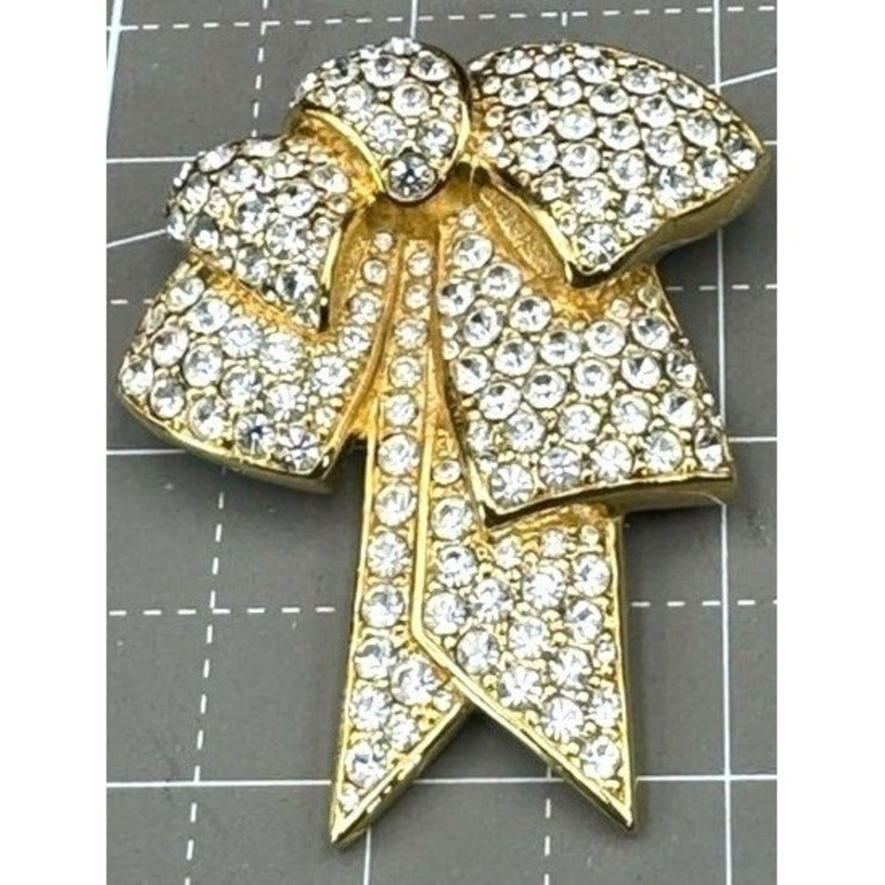 Vintage Nolan Miller Brooch Double Bow Ribbon Pave Crystals Glamour Collection